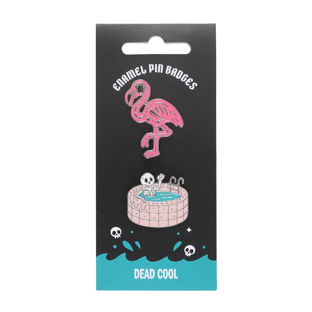 Something Different - Dead Cool Skeleton and Flamingo Enamel Pin Bouton broche - Multicolore